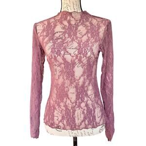 AvidLove Purple Sheer Lace Long Sleeve Romantic Top, Thumbholes, Size M, NWOT